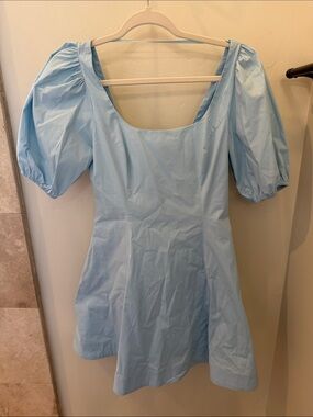 STAUD Light Blue Puff-Sleeve Mini Dress, new